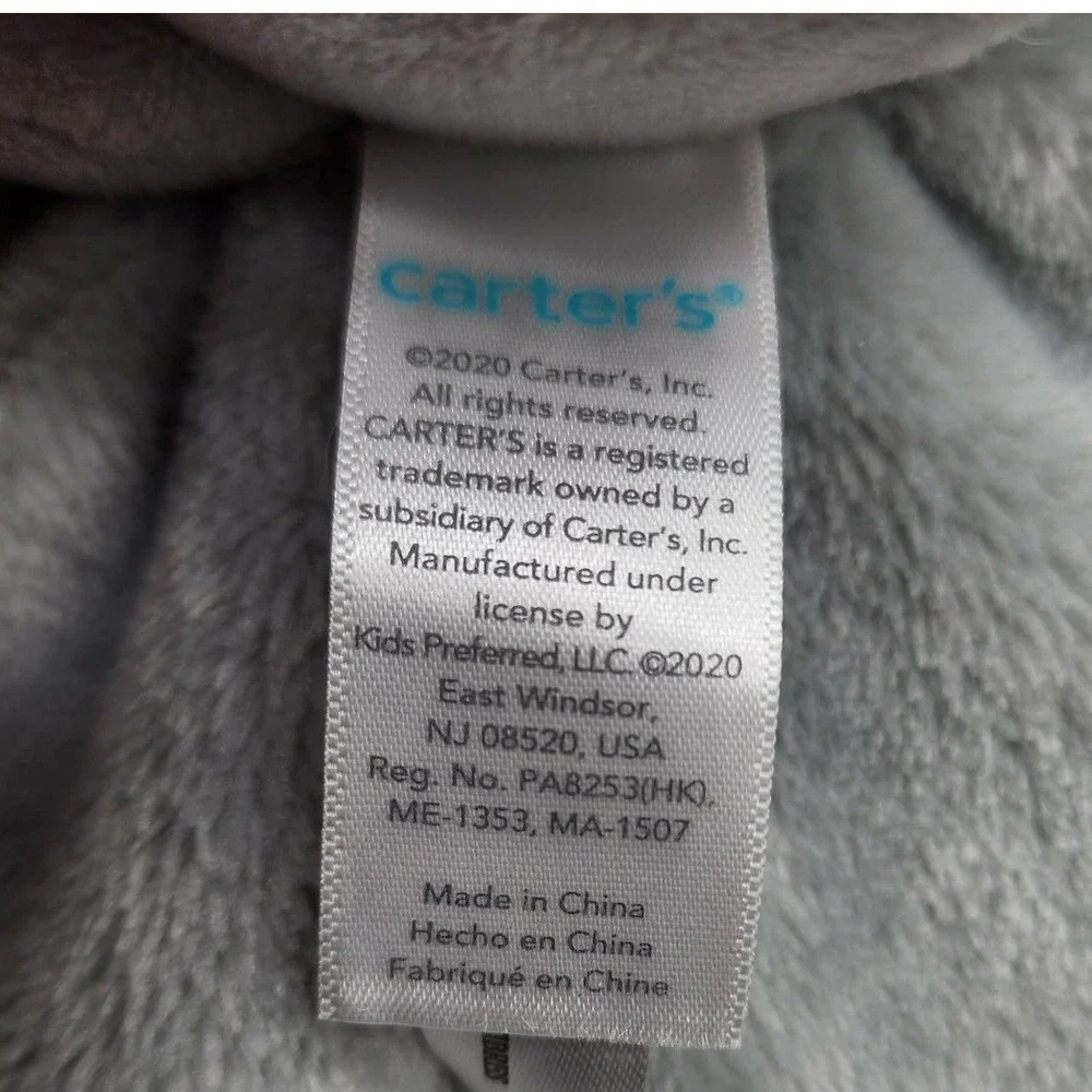 Carters Elephant Security Blanket Kids Gray Lovey Satin Trim Plush Snuggler‎